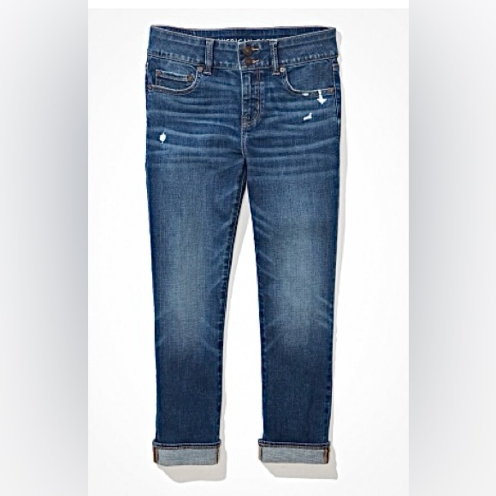 American Eagle Outfitters Women's Dark Blue Cropped Ankle Jeans
